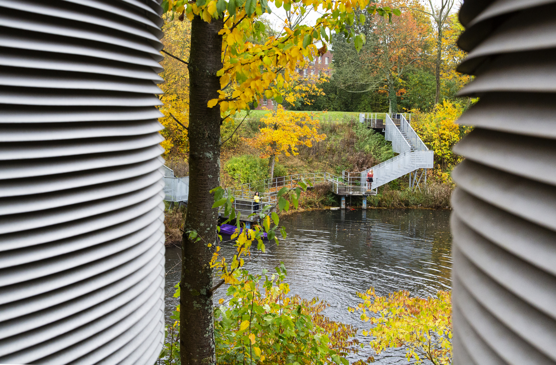 A small lake on the campus. Photo.